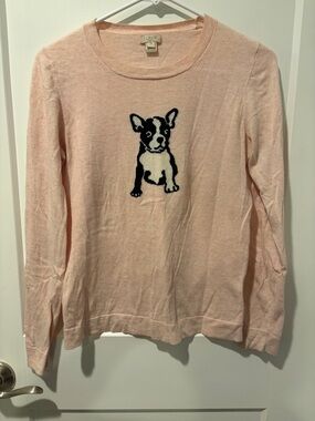 J. Crew Light Pink Sweater with Black & White Dog Motif
